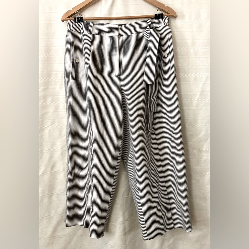 Talbots Woman Cropped Pants, size 12, blue white stripe, career casual trousers